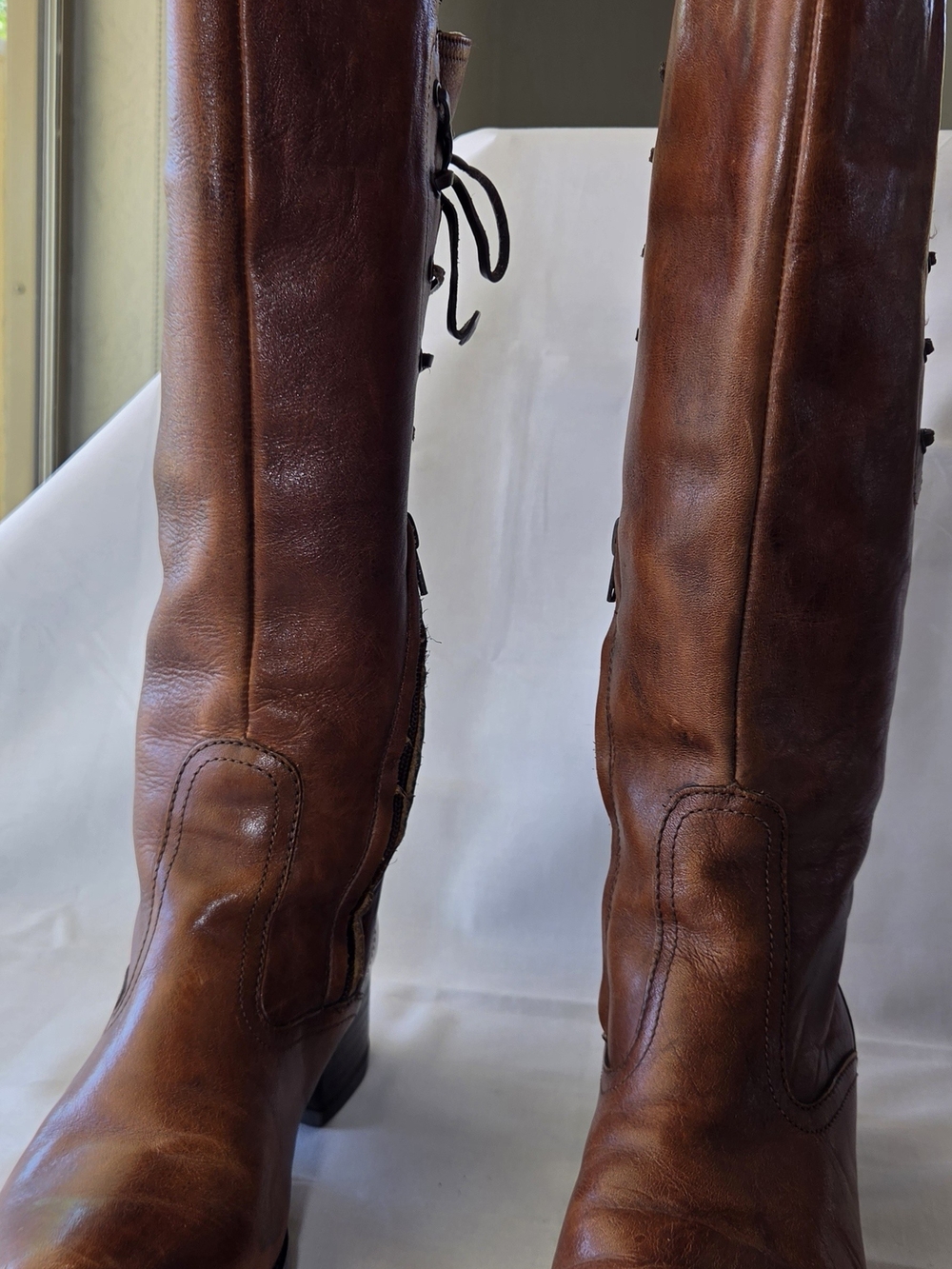 Bravvest Tall Equestrian Cognac Boots Corset Tie Back Fall & Winter Cottagecore